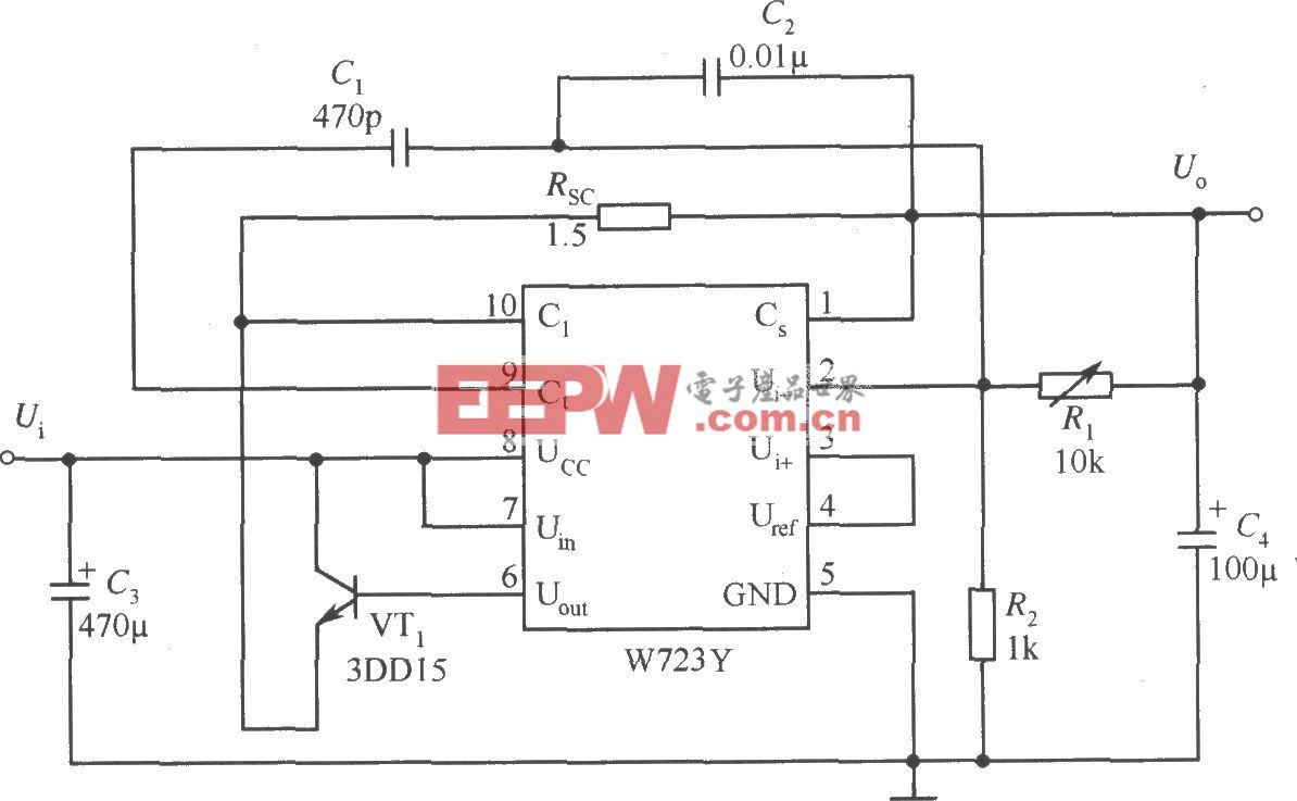 W723的高压限流型扩大输出电流应用电路
