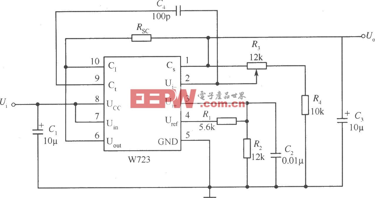 正固定输出电压W723集成稳压器的典型应用电路