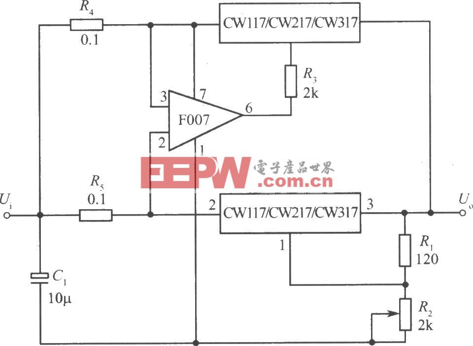 两只CW117/CW217/CW317构成的并联扩展输出电流