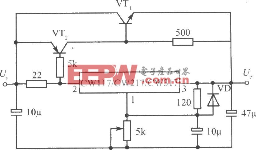 CW117/CW217/CW317构成的用NPN型晶体管扩流的集成稳压电源