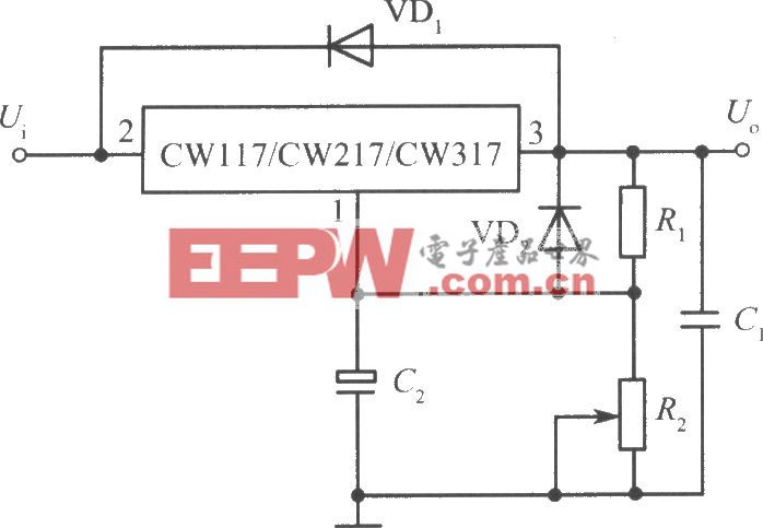 可调集成稳压电源的标准电路(CW117/CW217/CW317)
