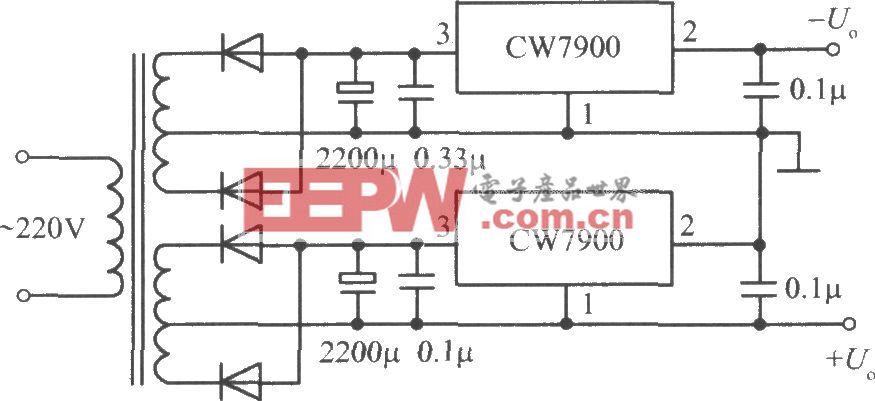 CW7900构成的正、负输出电压集成稳压电源电路之一