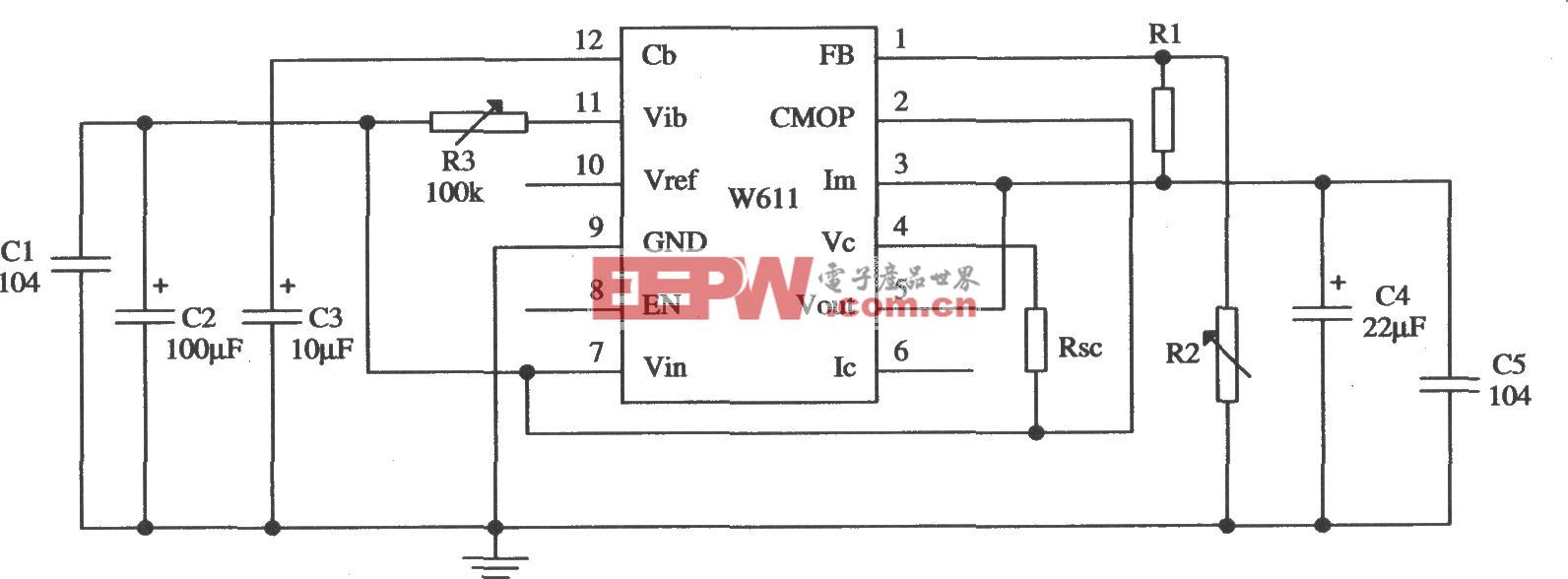 由W611组成的输出电压可调的应用电路