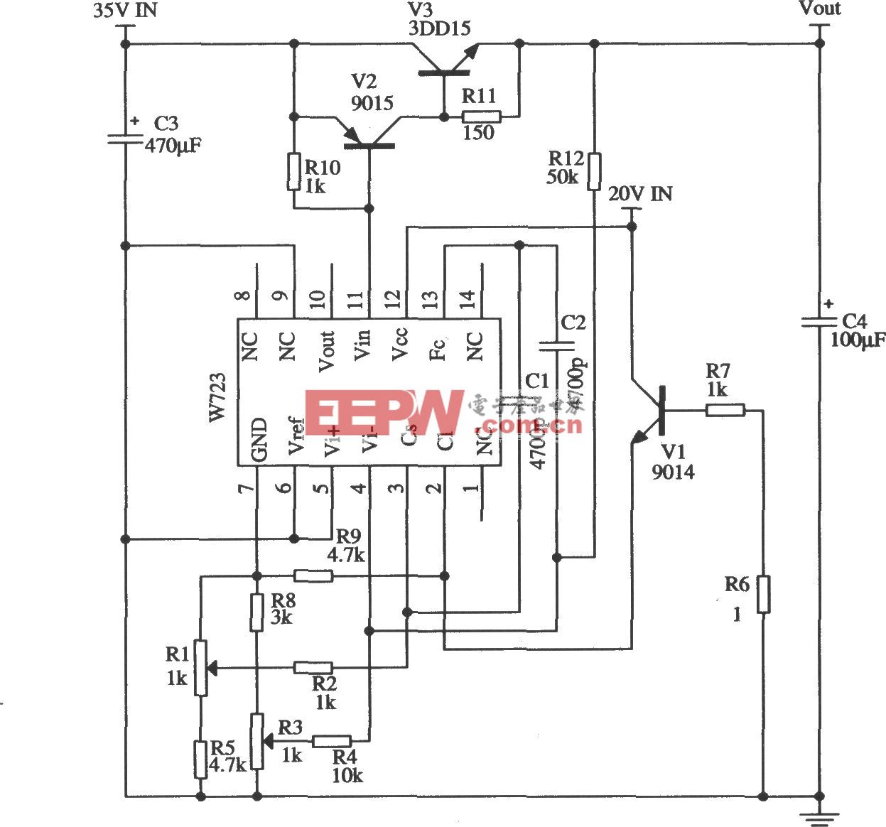 W723的输出电压和电流均可调的应用电路