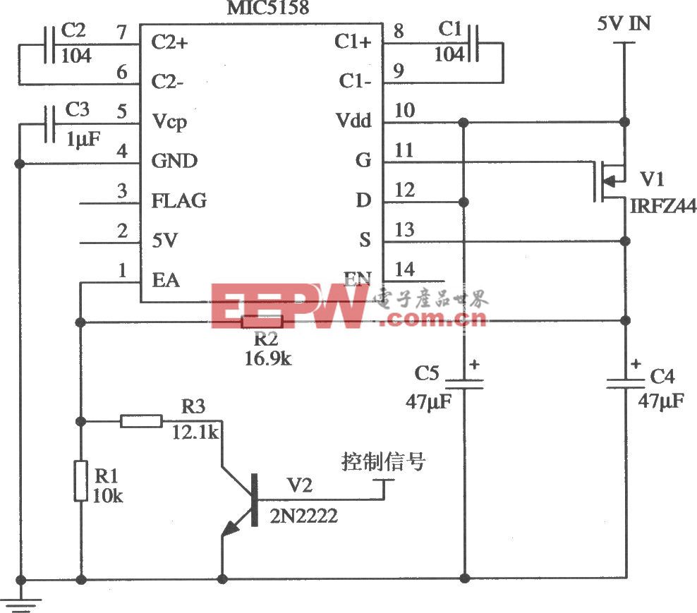 由MIC5158构成的输出电压可选择的线性稳压器电路