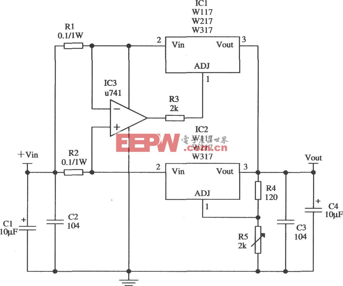 由Wll7／W217／W317构成的扩展输出电流的应用电路