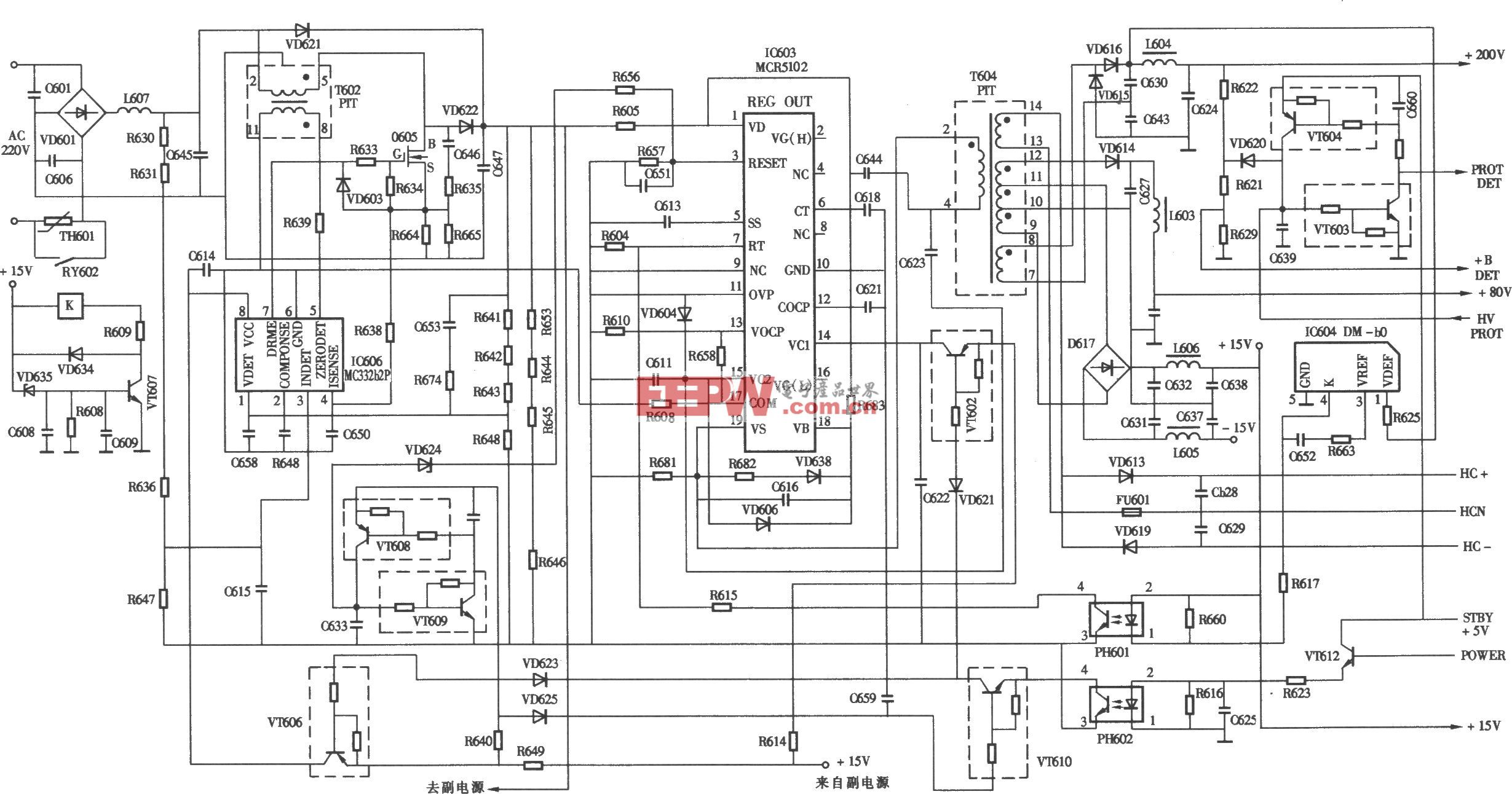 索尼GDM-400PS/F400型彩显开关电源(MC33262p) 电路