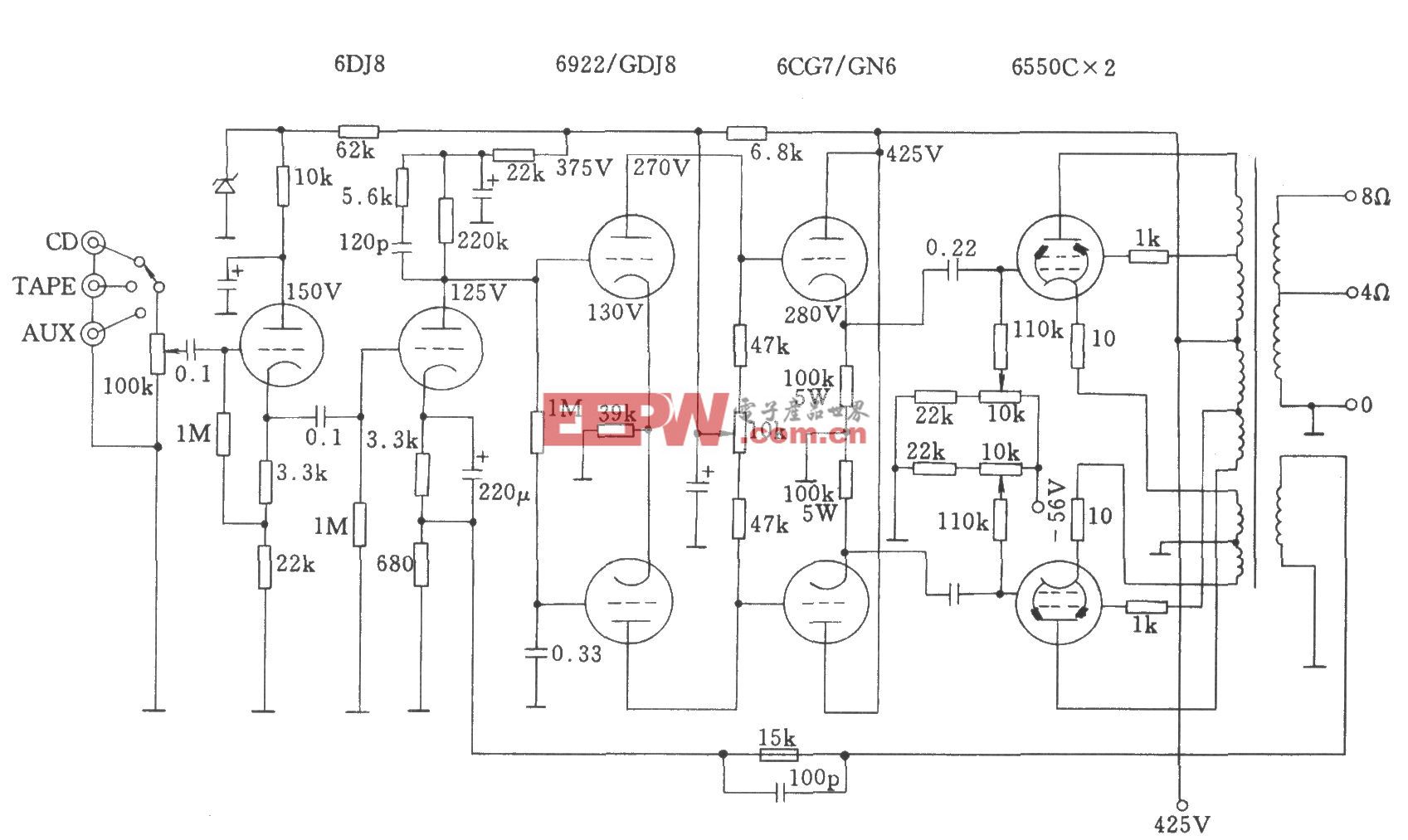 电子管斯巴克765A（SPARK765A）功放电路图