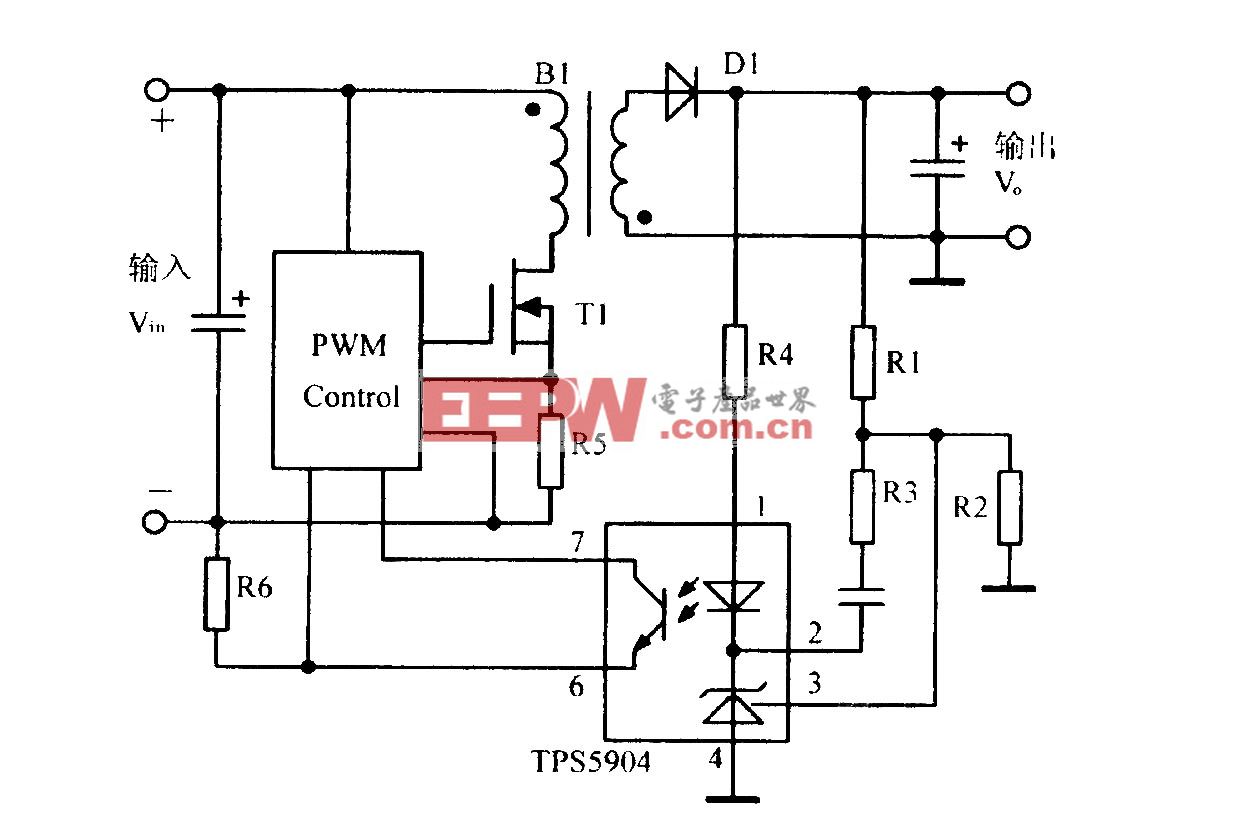 光电隔离反馈放大器TPS5904应用电路