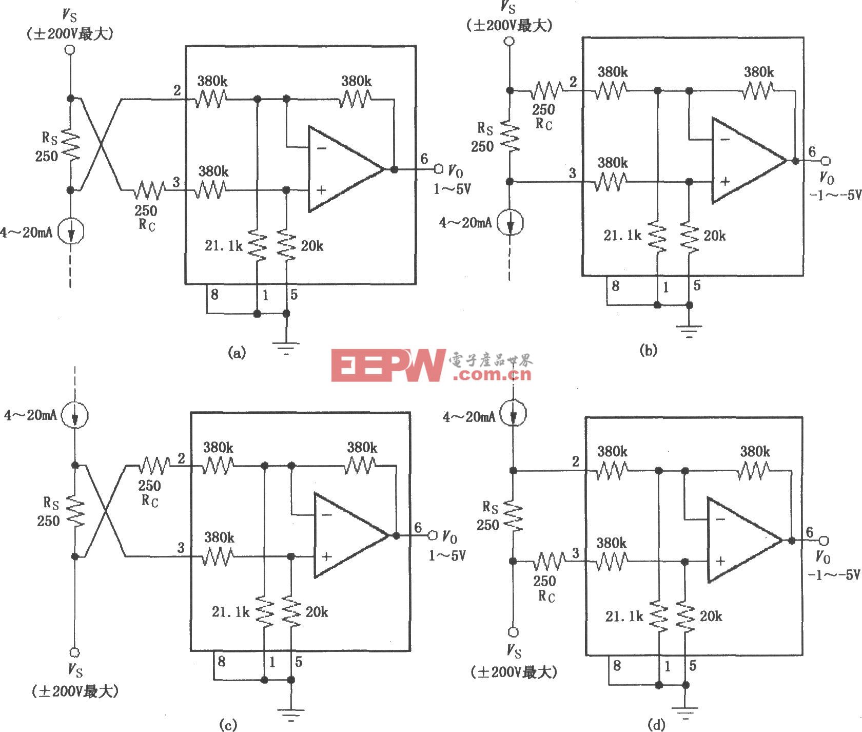 INA117构成的4种典型的电流-电压变换电路