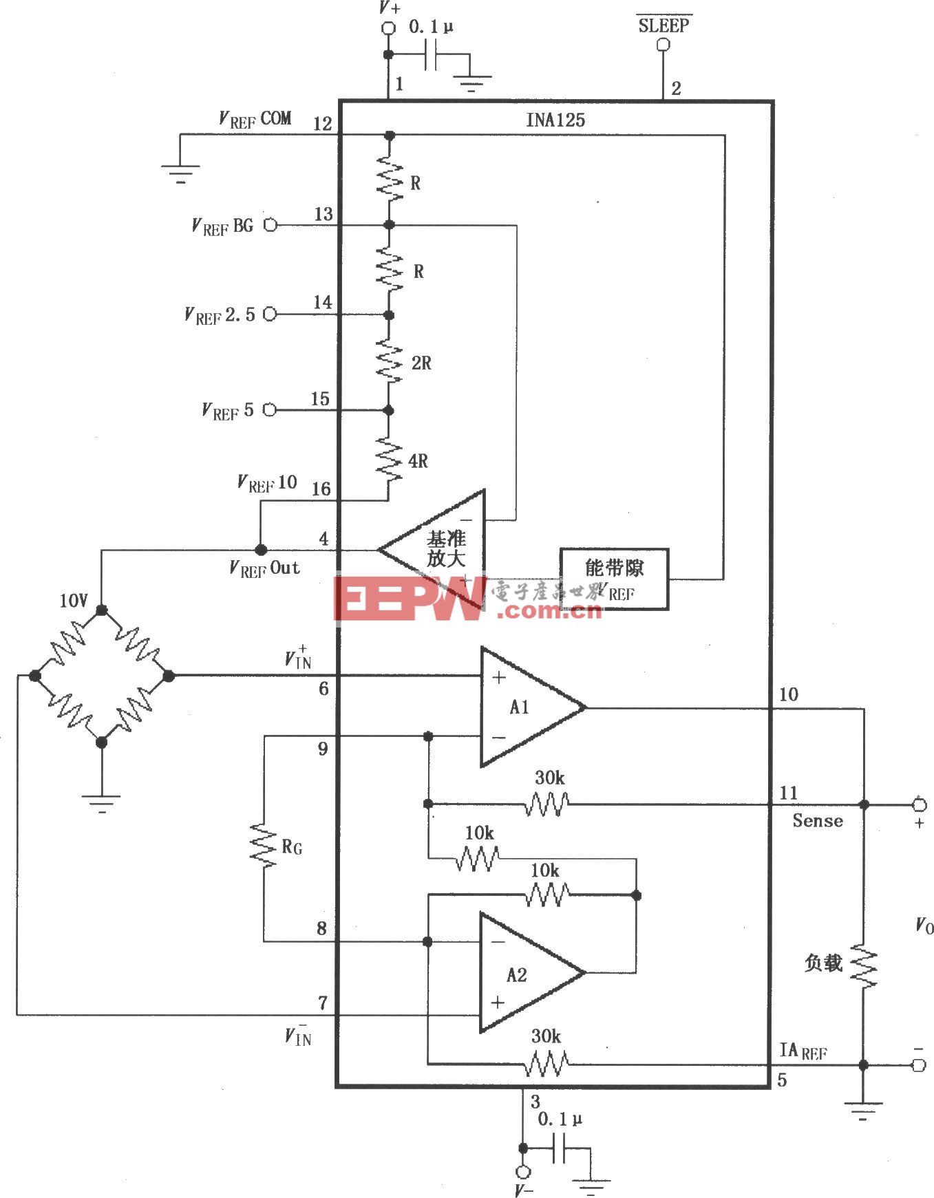 INA125信号和电源的基本连接电路