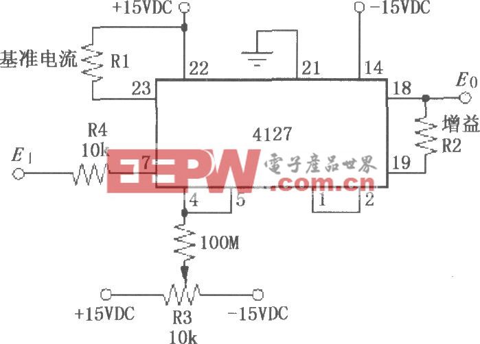 输入电压E1为负时的对数变换功能电路(对数放大器4127)