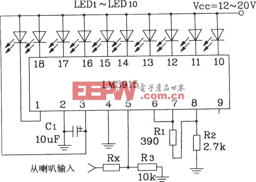 LM3915构成简单音频功率计电路