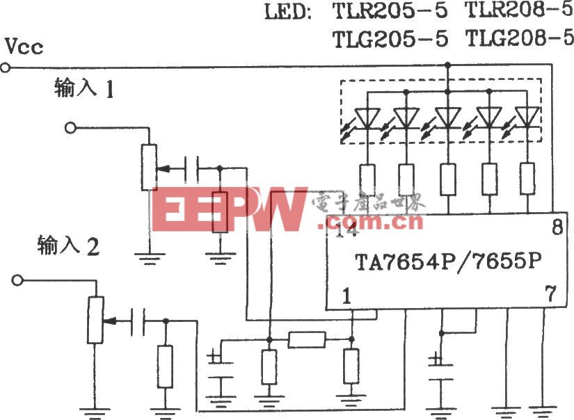 TA7654P／TA7655P構成5點一條LED顯示驅動電路