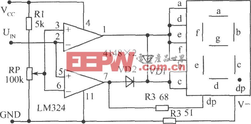 使用电压比较器LM324组成的电平测试电路