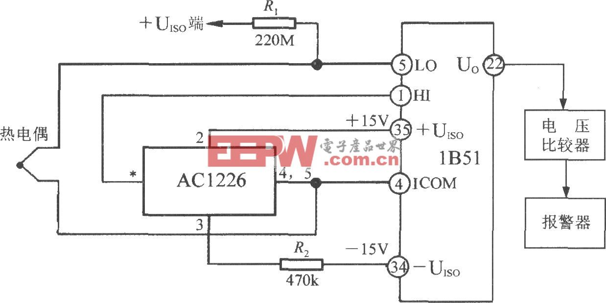 能检测热电偶开路故障的电路(隔离式热电偶冷端温度补偿及信号调理器1B51)