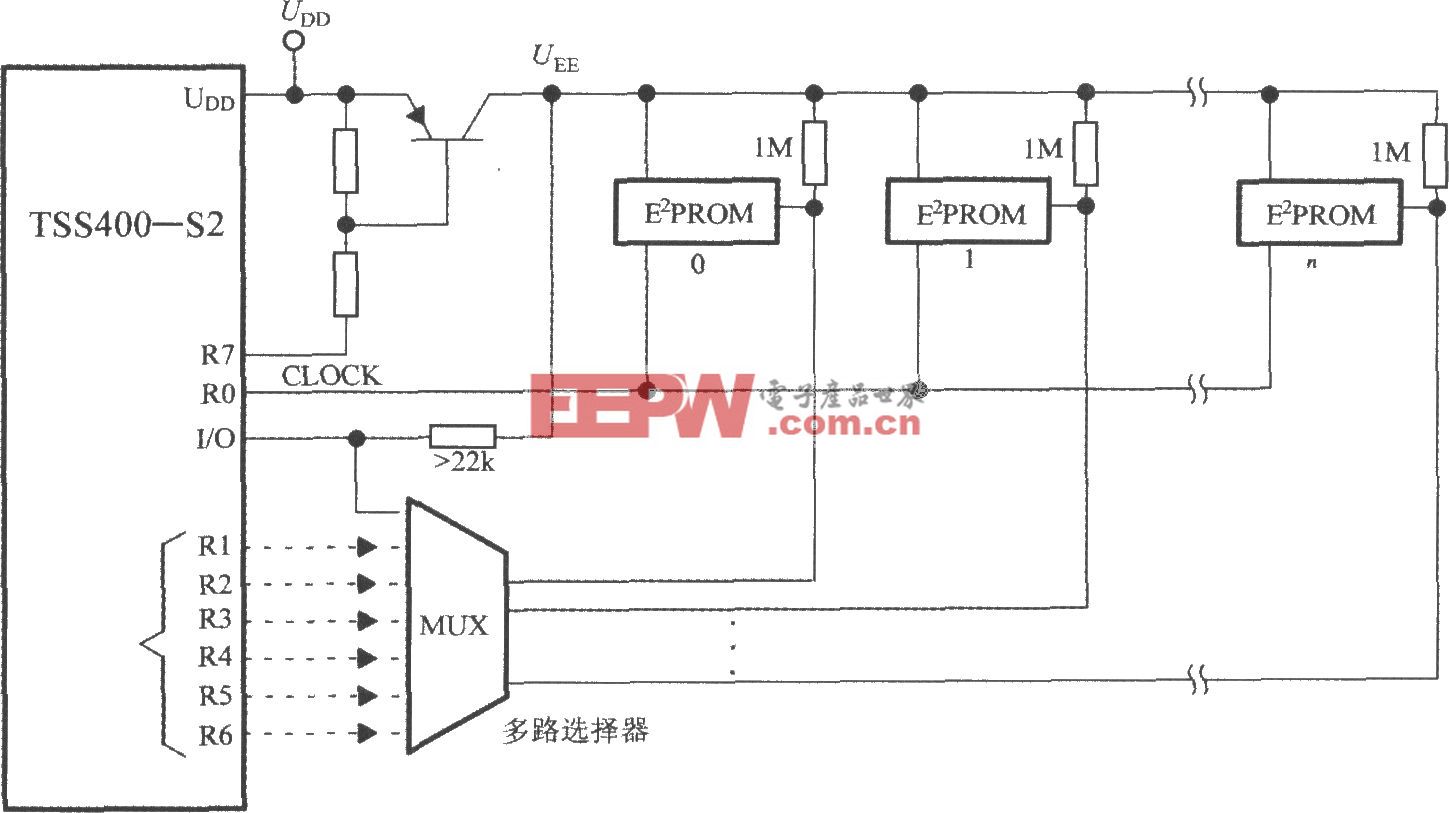 低功耗可編程傳感器信號處理器TSS400-S2與E2PROM的接線圖
