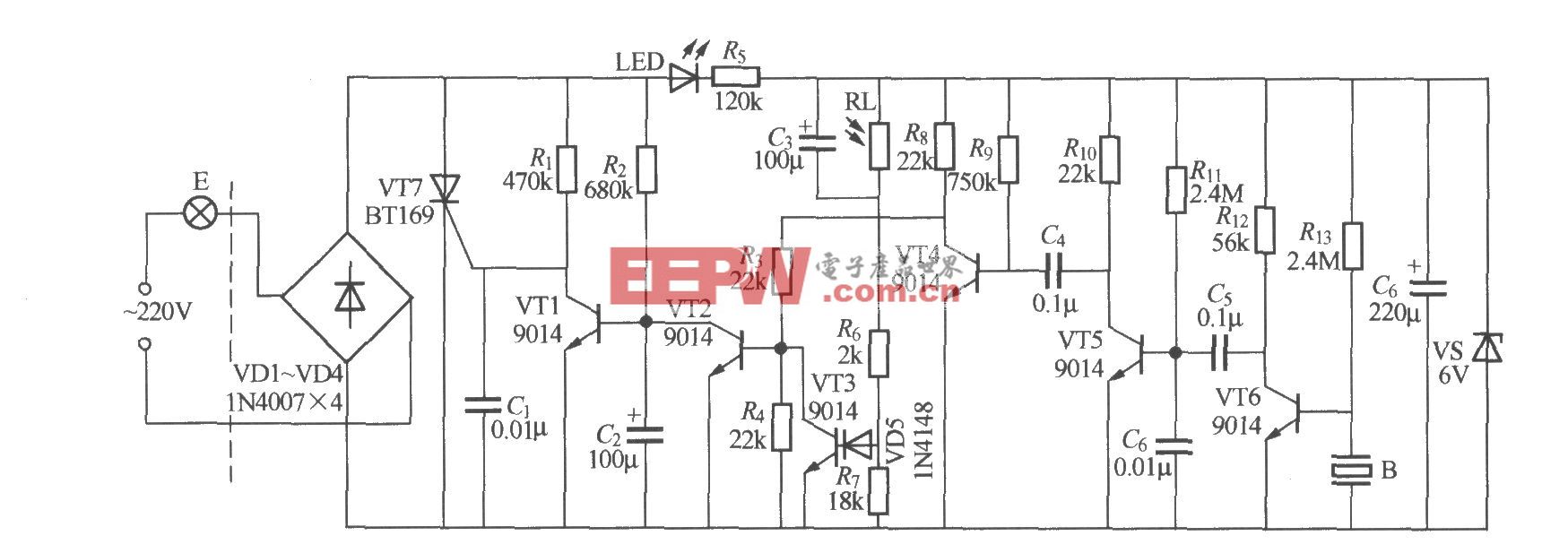 分立元件声光控楼梯延迟开关电路(7)