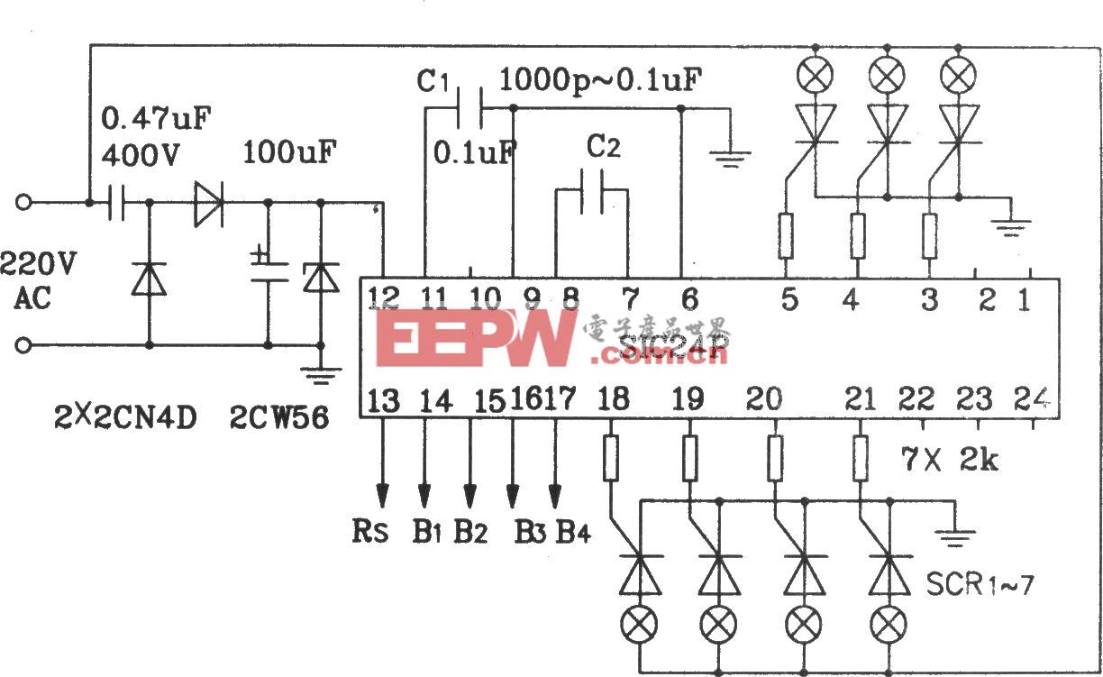SIC24P用于控制交流彩灯应用电路