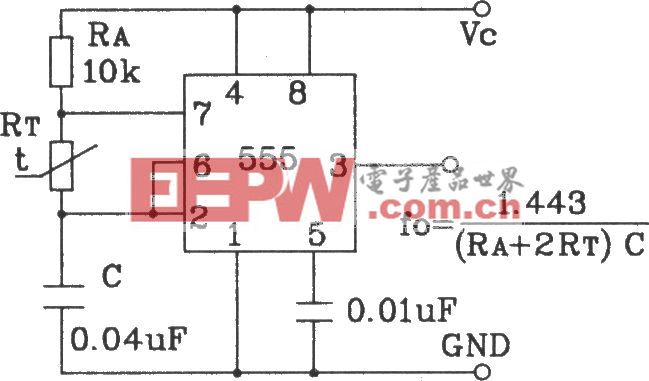 由555与精密温度传感器构成的温度频率变换电路