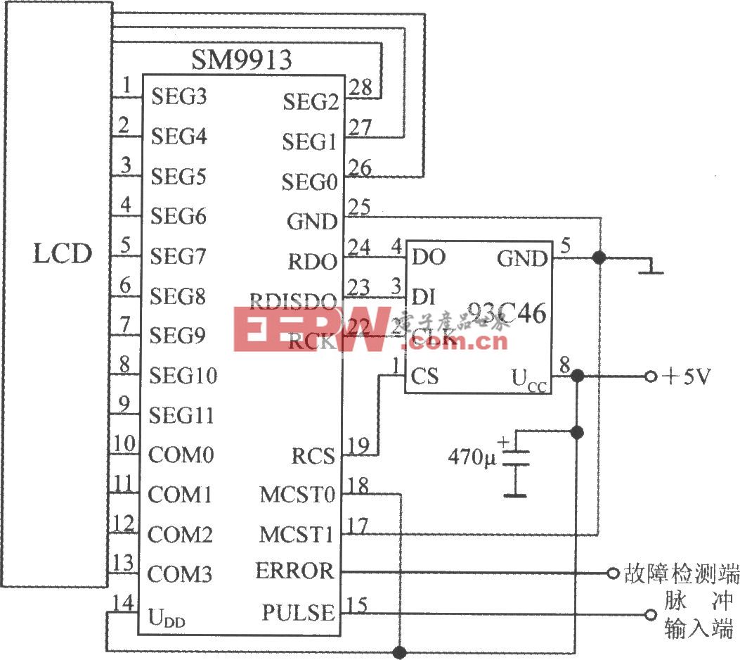 电能表LCD控制驱动集成电路SM9913的典型应用电路