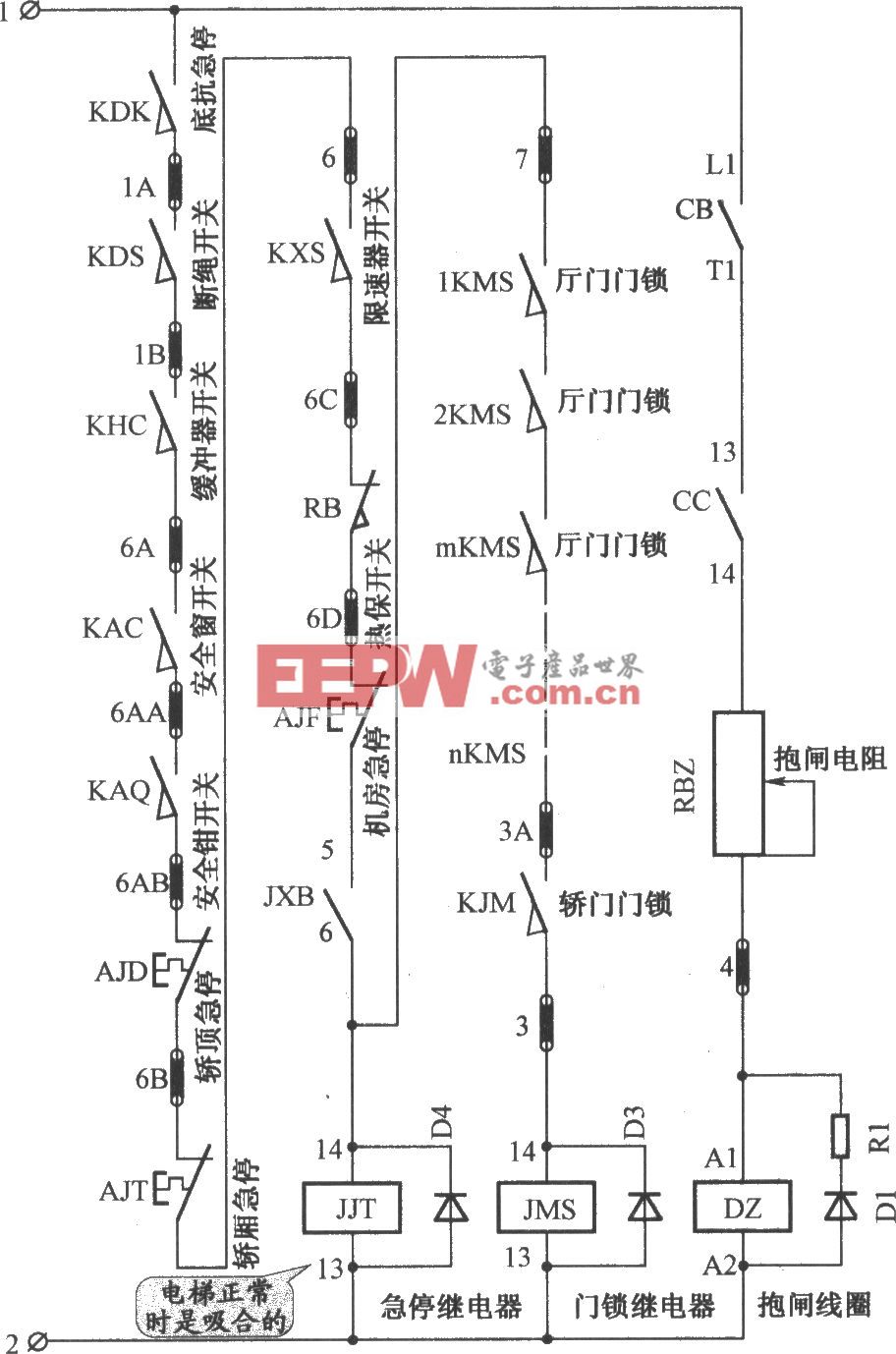 北京五洲电梯安全回路与抱闸电路