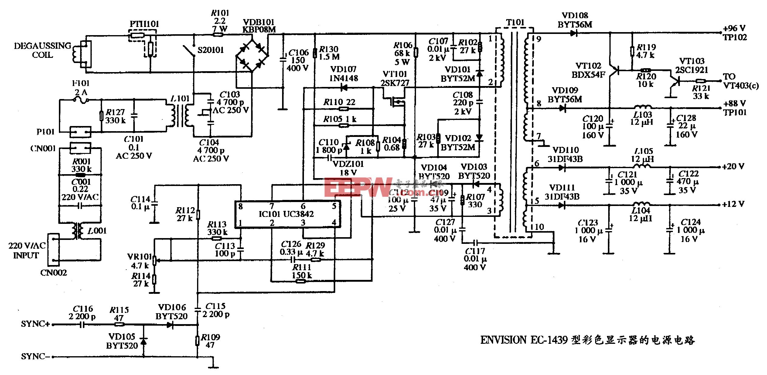 47、ENVISION EC-1439型彩色显示器的电源电路图