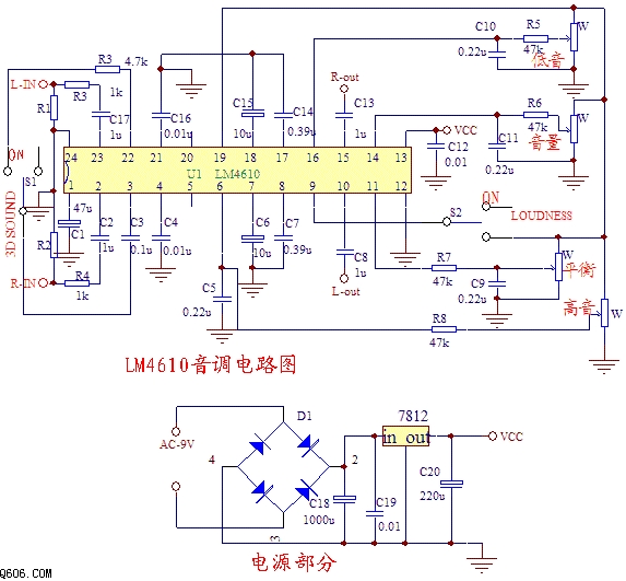 3D音效处理芯片LM4610与应用电路图