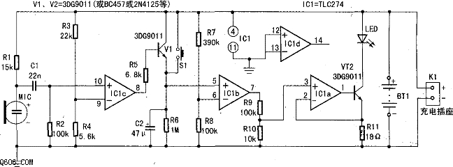 声控延时led灯控制电路图