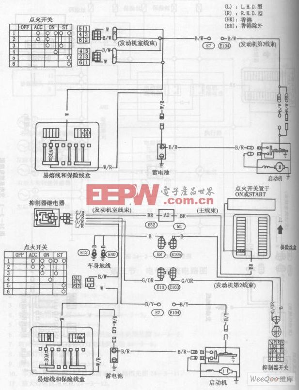 风神蓝鸟轿车启动系统电路图