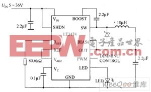 LT3474驱动白光LED电路图