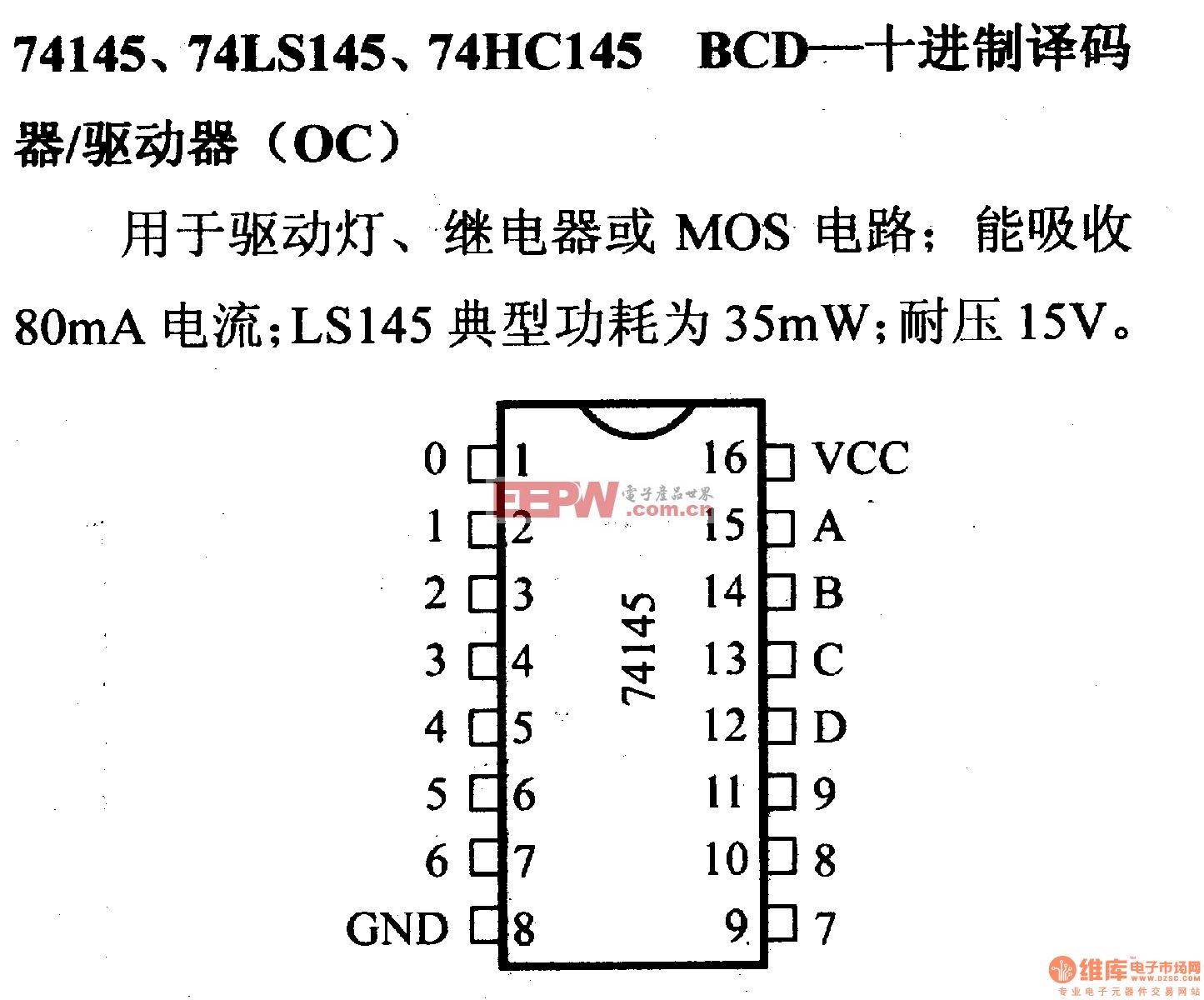 .74LS145等BCD-十进制译码器\/驱动器(OC)