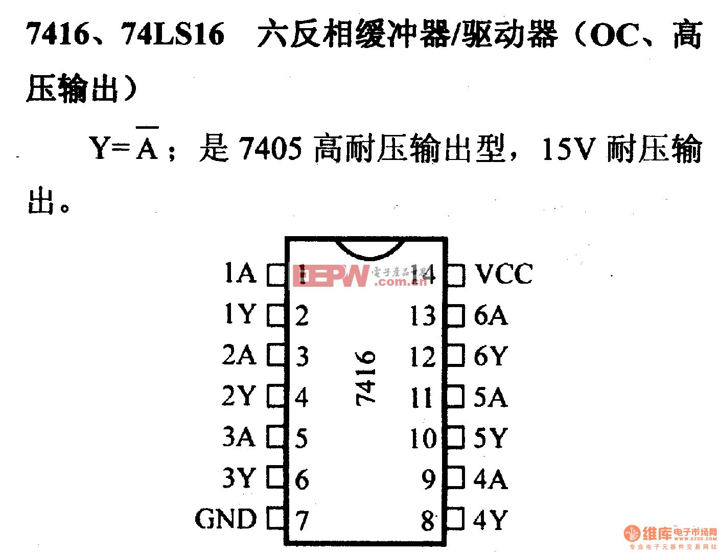 74系列数字电路7416.74LS16等六反相缓冲器/驱动器(OC.高压输出)