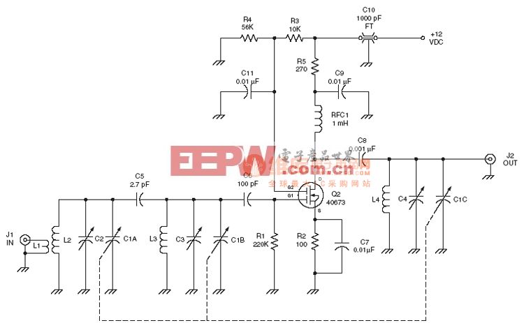 射频Amplier电路：Dual-gate MOSFET RF amplifier circuit