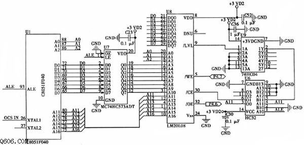 单片机C8051FC40/FM20L08扩展电路图