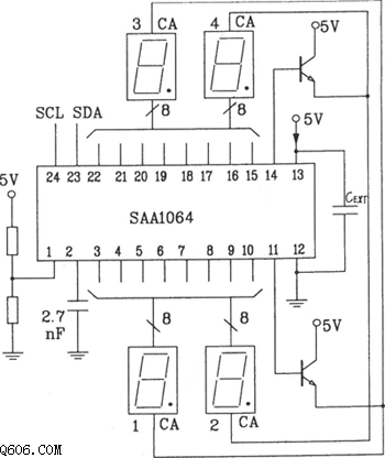SAA1064串行I2C总线LED动态驱动接口电路图