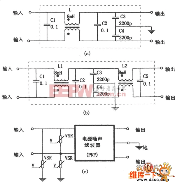 电源噪声滤波器应用电路图