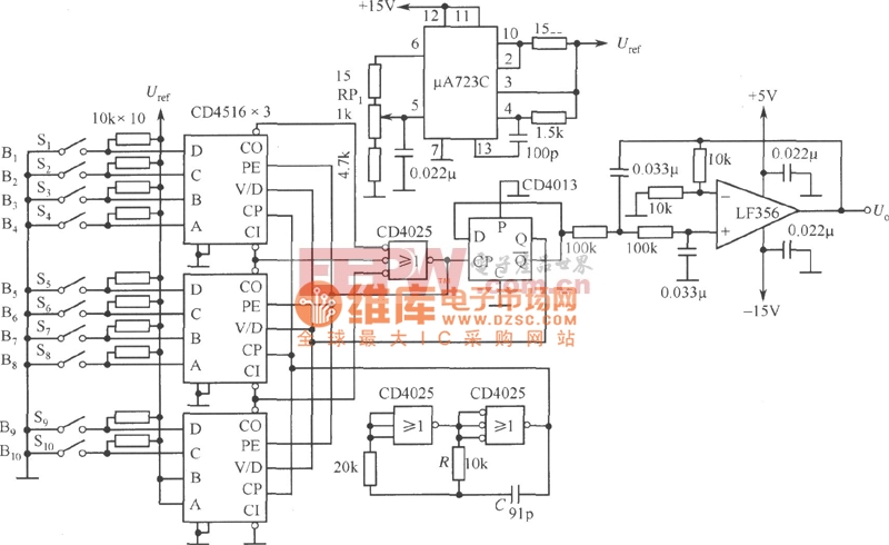 数字设定型标准电源电路(CD4516、μA723C)电路图