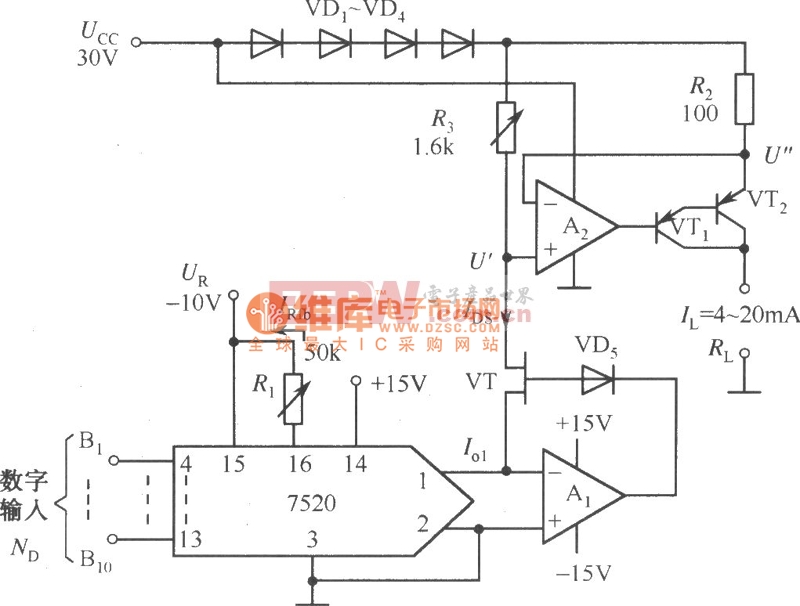 程控电流源电路(7520DAC)电路图 