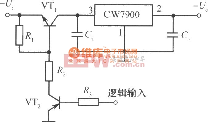 CW7900构成的遥控关断式集成稳压电源电路图