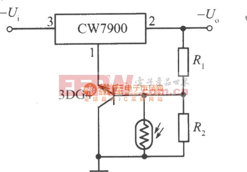 CW7900构成的光控稳压电源电路(光照时输出电压下降)电路图