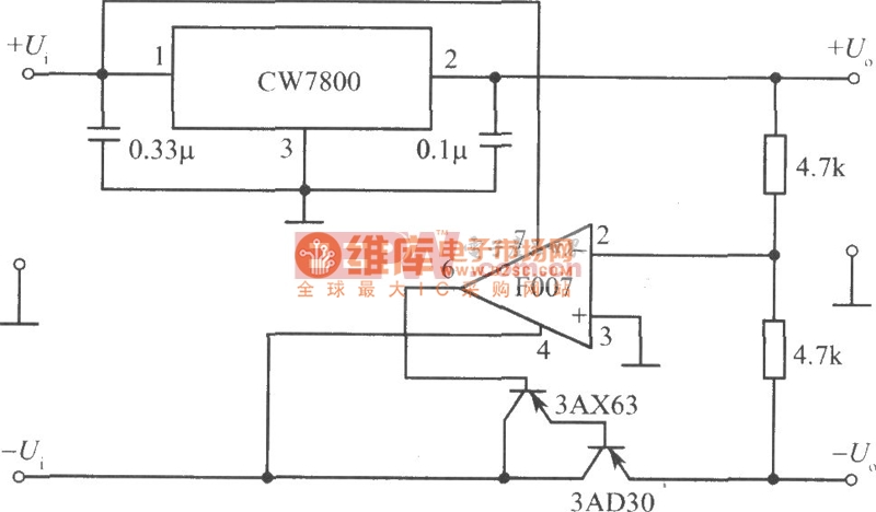 由CW7800和F007构成的跟踪式集成稳压电源电路图