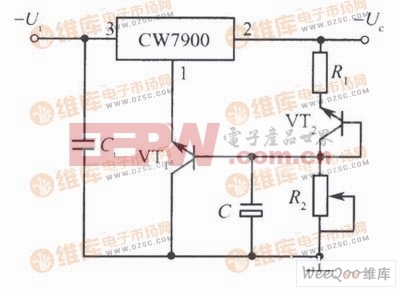 由CW7900构成的具有温度补偿的可调输出集成稳压电源电路