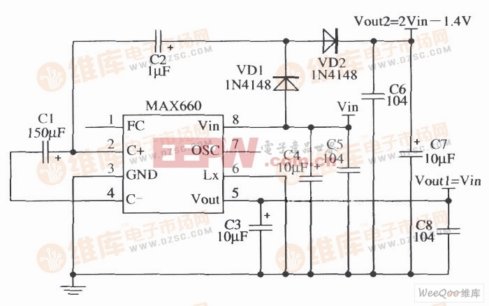 由MAX660构成输出两种电压的应用电路