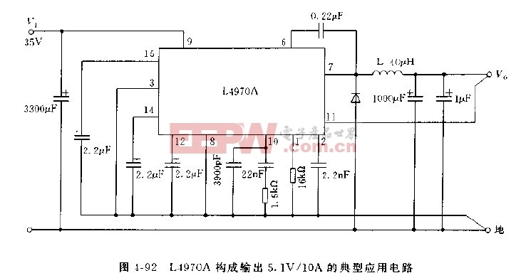 L4970A构成输出5.1V/10A的典型应用电路图