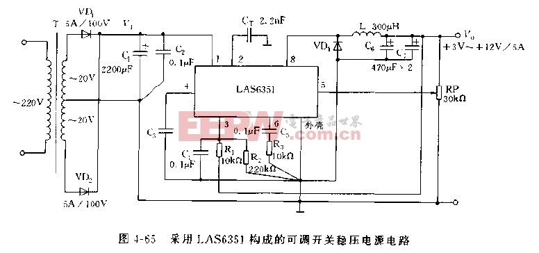 采用LAS6351构成的可调开关稳压电源电路图