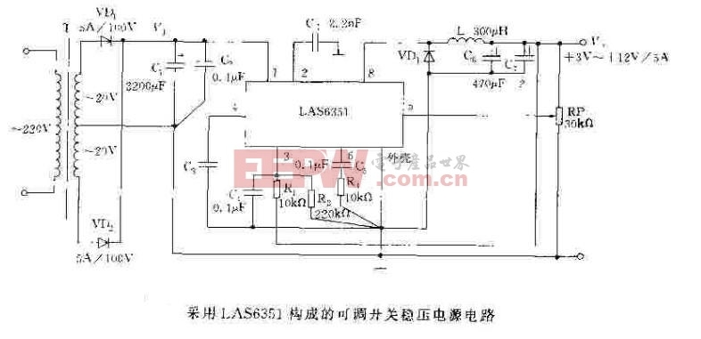 采用LAS6351构成的可调开关稳压电源电路