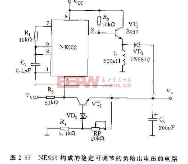 NE555构成的稳定可调节的负输出电压的电路
