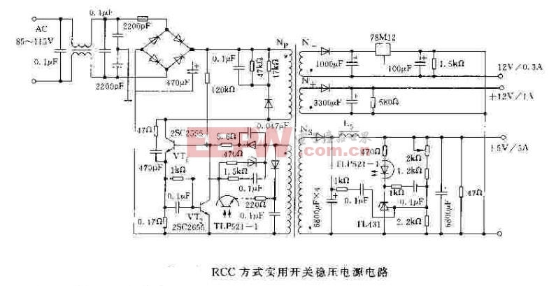 RCC方式实用开关稳压电源电路