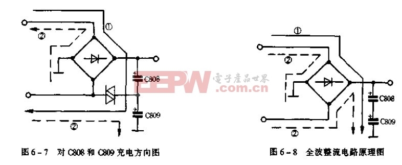对C808/C809充电方向图及全波整流电路原理图